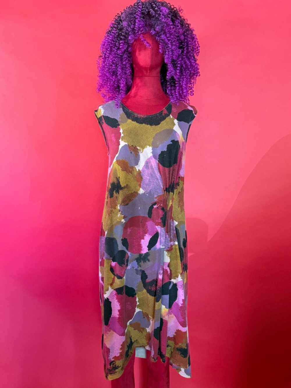 Thought Organic Cotton Abstract Watercolor Print Sleeveless Midi Dress US 4